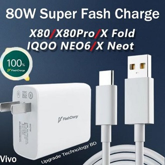 New Vivo iQOO 80W Super Fast Falash Charger + 6A Type-C Cable