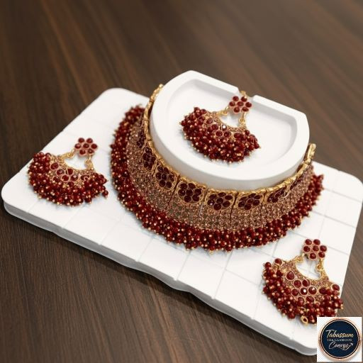 Bridal Choker Necklace Earrings & Tikli Jewellery Set