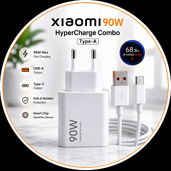 Xiaomi 90W Max HyperCharge Power Adapter & Type-A to Type-C Cable Set