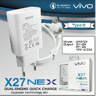 VIVO NEX X27 Fast Charger with Type-C Cable For VivoY51s X50 Lite Y50 Y30