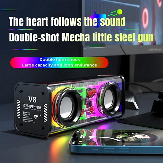 TGS V8 Transparent Mecha Wireless Blue Tooth Speaker Sound Light Rhythm Subwoofer