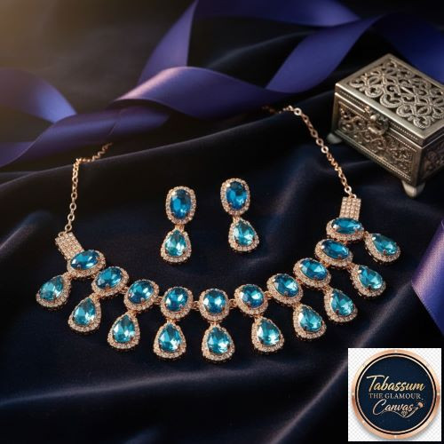 Charming Blue Stone Premium Necklace and Earring Set
