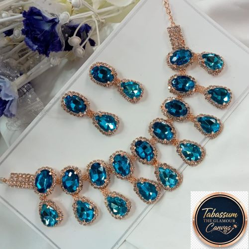 Charming Blue Stone Premium Necklace and Earring Set