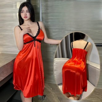 Luxurious Soft & Sexy Sleepwear Silk Satin Lace Patchwork Cami Nightgown